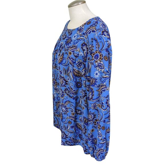 J Jill Wearever Womens Plus 2X Blue Floral Paisley Peasant Top Blouse Shirt - Picture 3 of 7